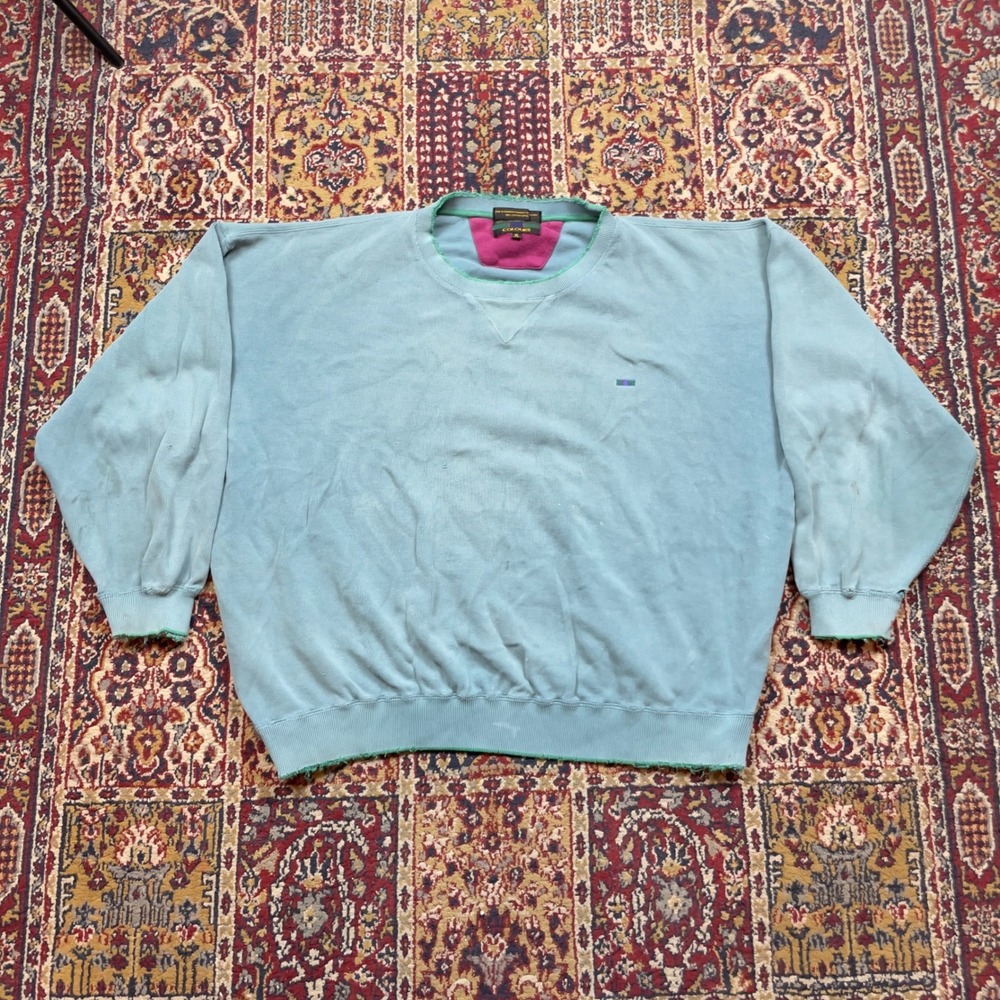 VTG 90s Alexander Julian‎ Colours XL teal Pullover Sweatshirt ringer distressed